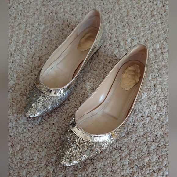 Rene Caovilla gold tone sequin satin ballet flat size 37.5 - Picture 3 of 16